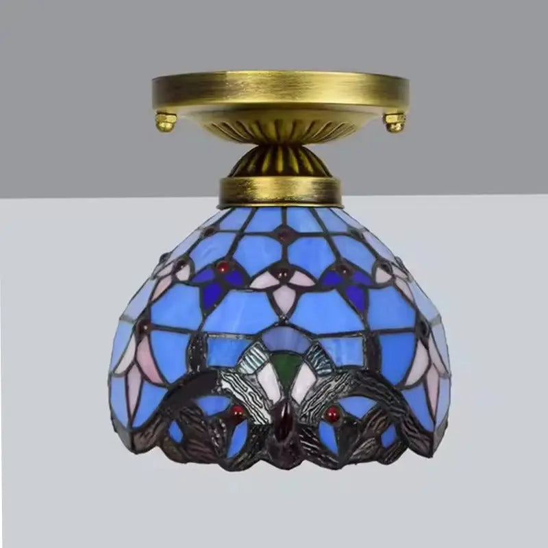 8inch Ceiling Tiffany Lamps Stained Glass Blue Baroque Small Light - CTL