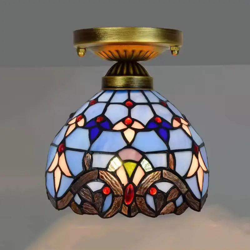 8inch Ceiling Tiffany Lamps Stained Glass Blue Baroque Small Light - CTL