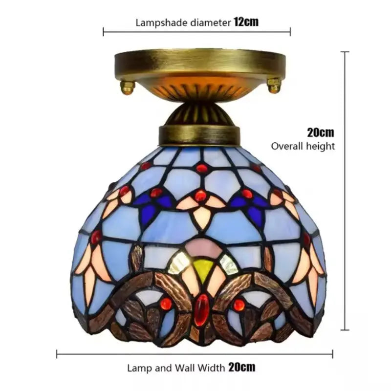 8inch Ceiling Tiffany Lamps Stained Glass Blue Baroque Small Light - CTL