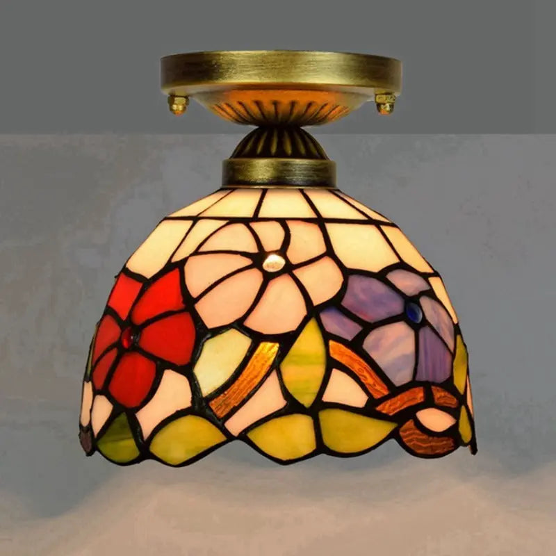 8inch Tiffany Glass Ceiling Light Stained Glass Morning Glory Small Lamp - CTL