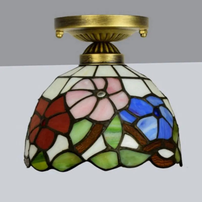 8inch Tiffany Glass Ceiling Light Stained Glass Morning Glory Small Lamp - CTL