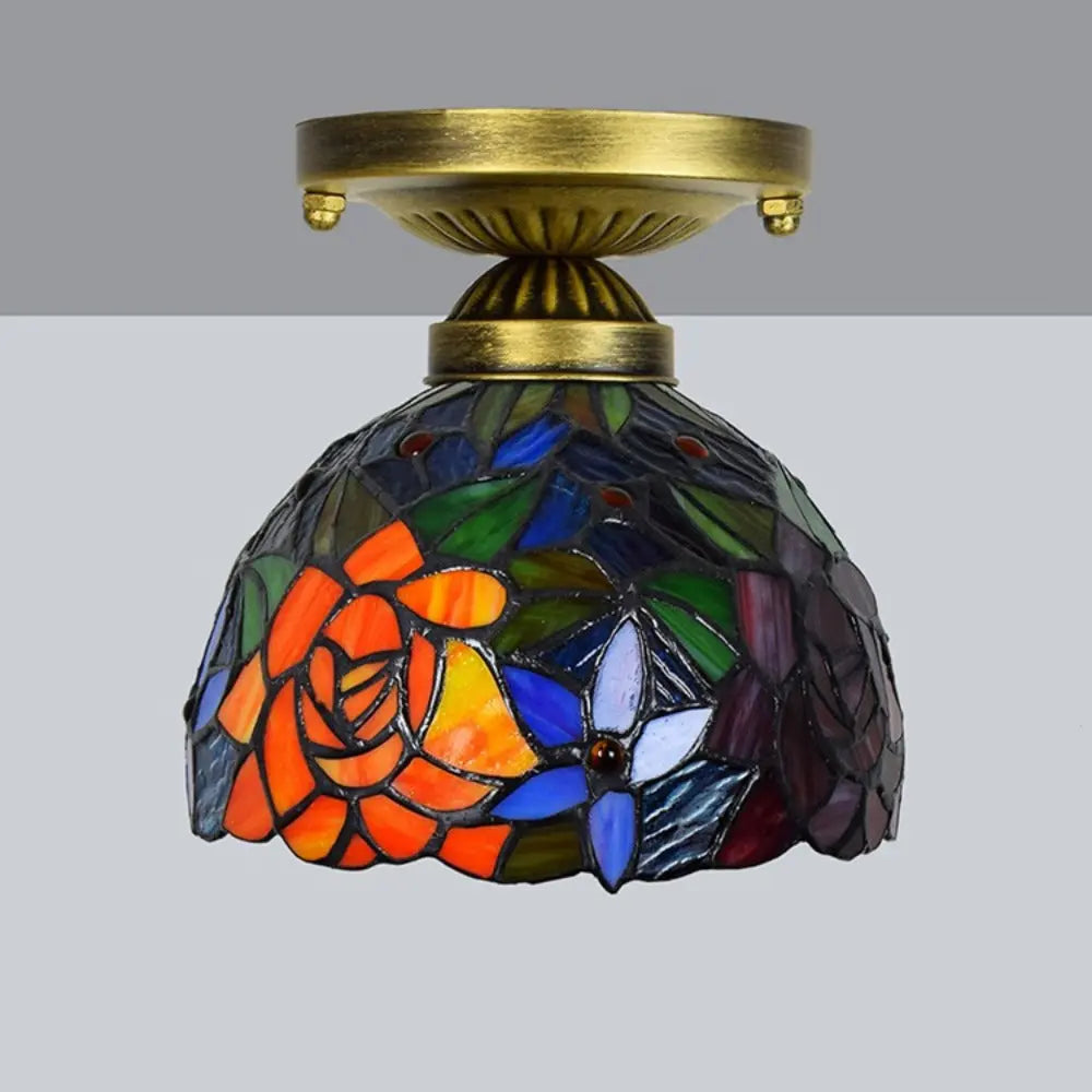 8inch Ceiling Tiffany Lamps Stained Glass Rose Flower Small Light - CTL