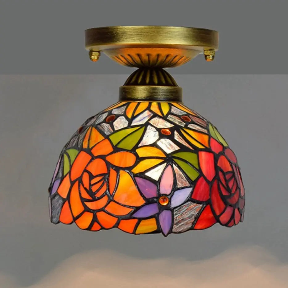 8inch Ceiling Tiffany Lamps Stained Glass Rose Flower Small Light - CTL