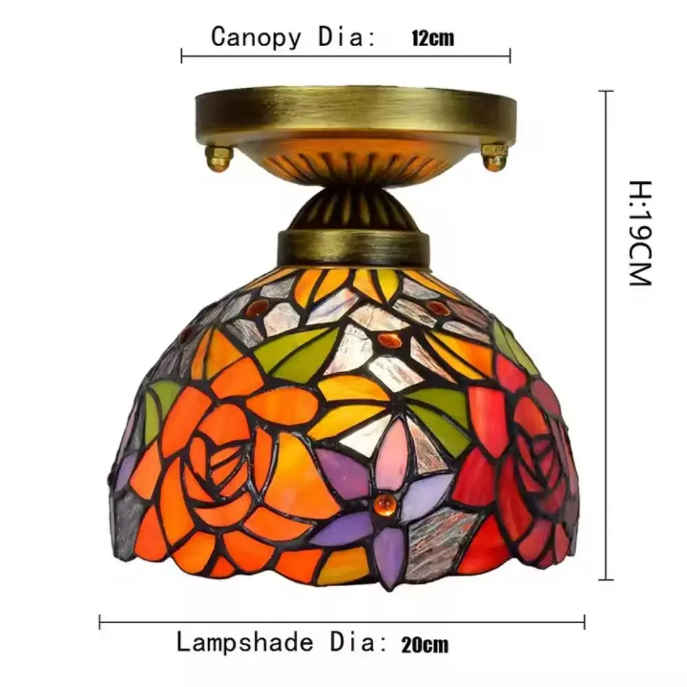 8inch Ceiling Tiffany Lamps Stained Glass Rose Flower Small Light - CTL
