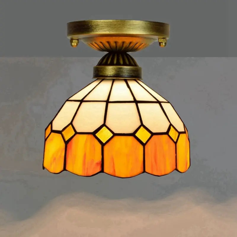 8inch Tiffany Glass Ceiling Light Stained Glass Orange Small Ceiling Lamp - CTL