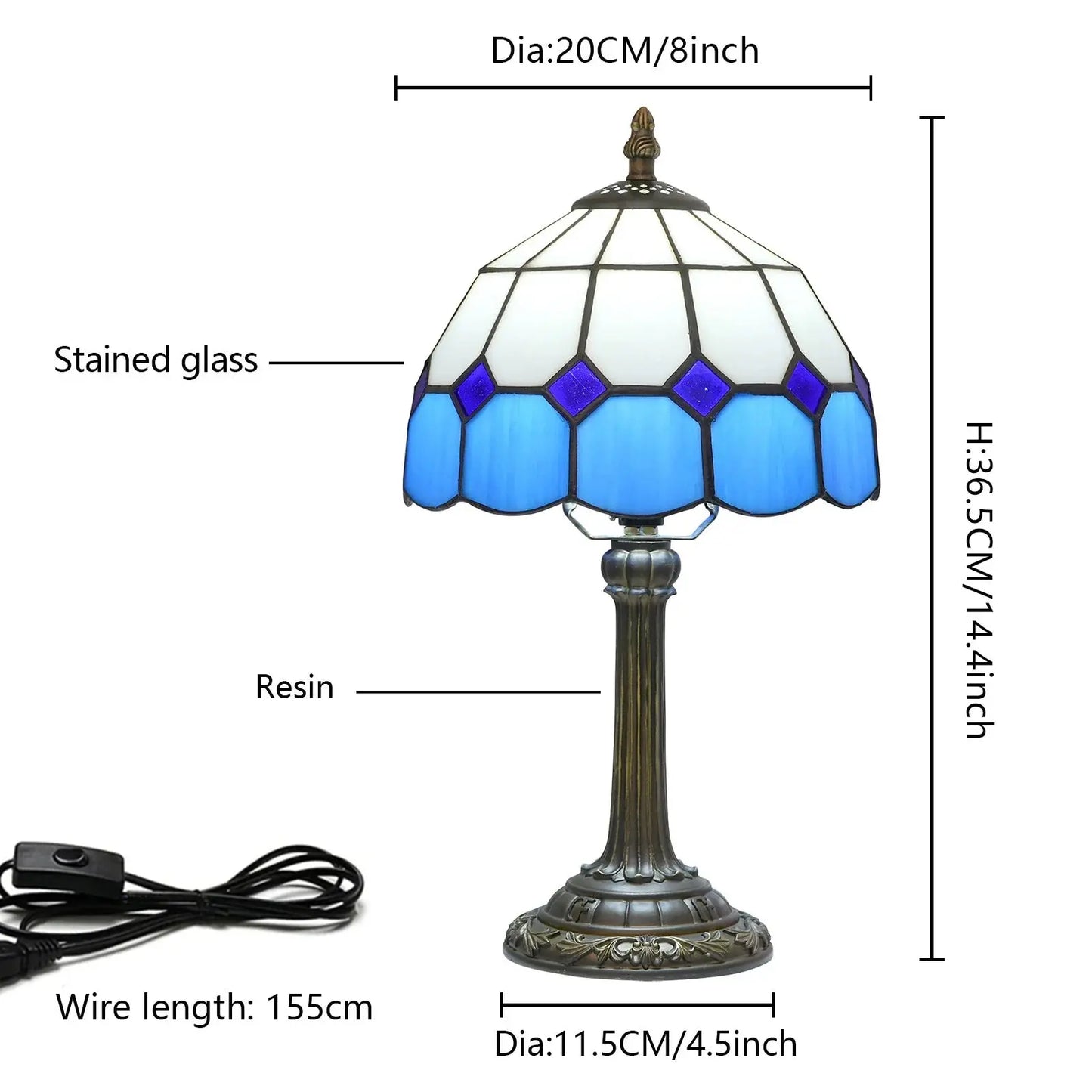 8inch 20cm Blue Mediterranean Lampshade Tiffany Stained Glass Table Lamp - CTL
