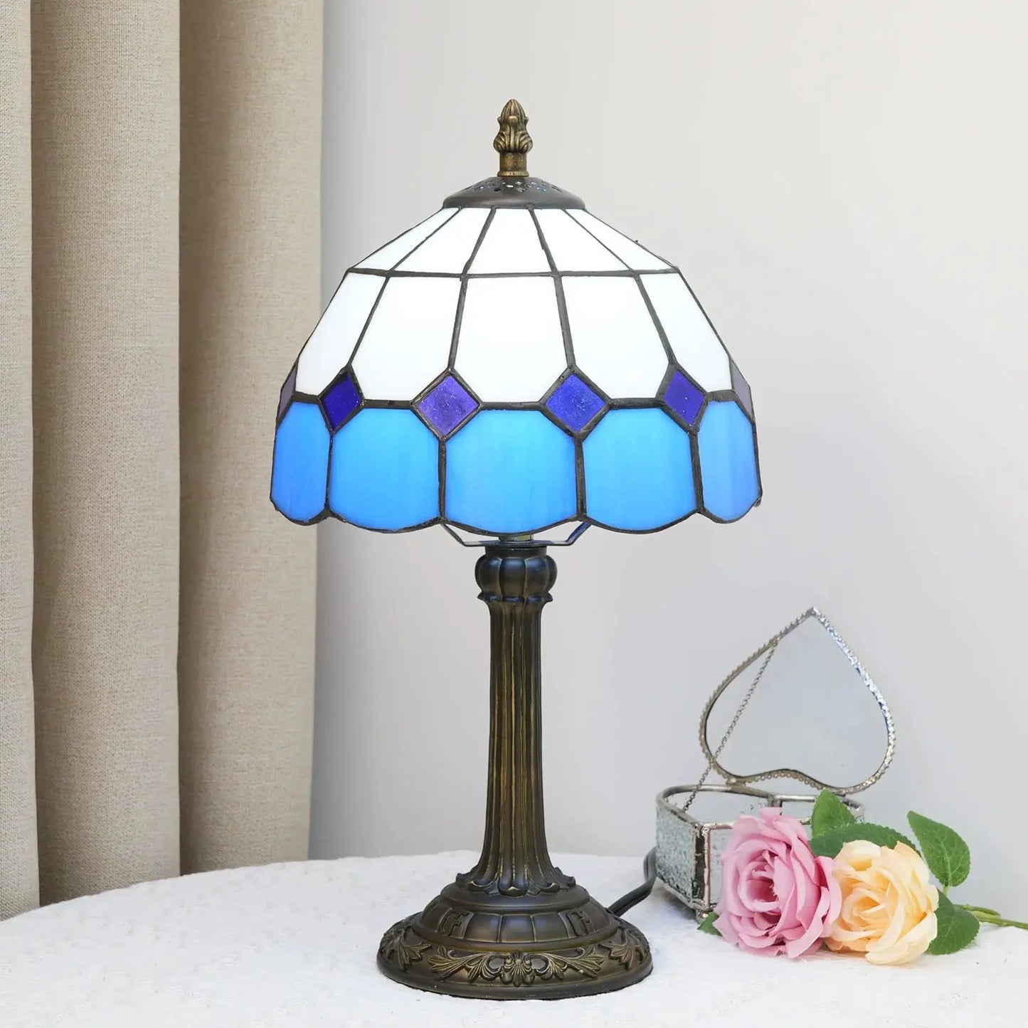 8inch 20cm Blue Mediterranean Lampshade Tiffany Stained Glass Table Lamp - CTL