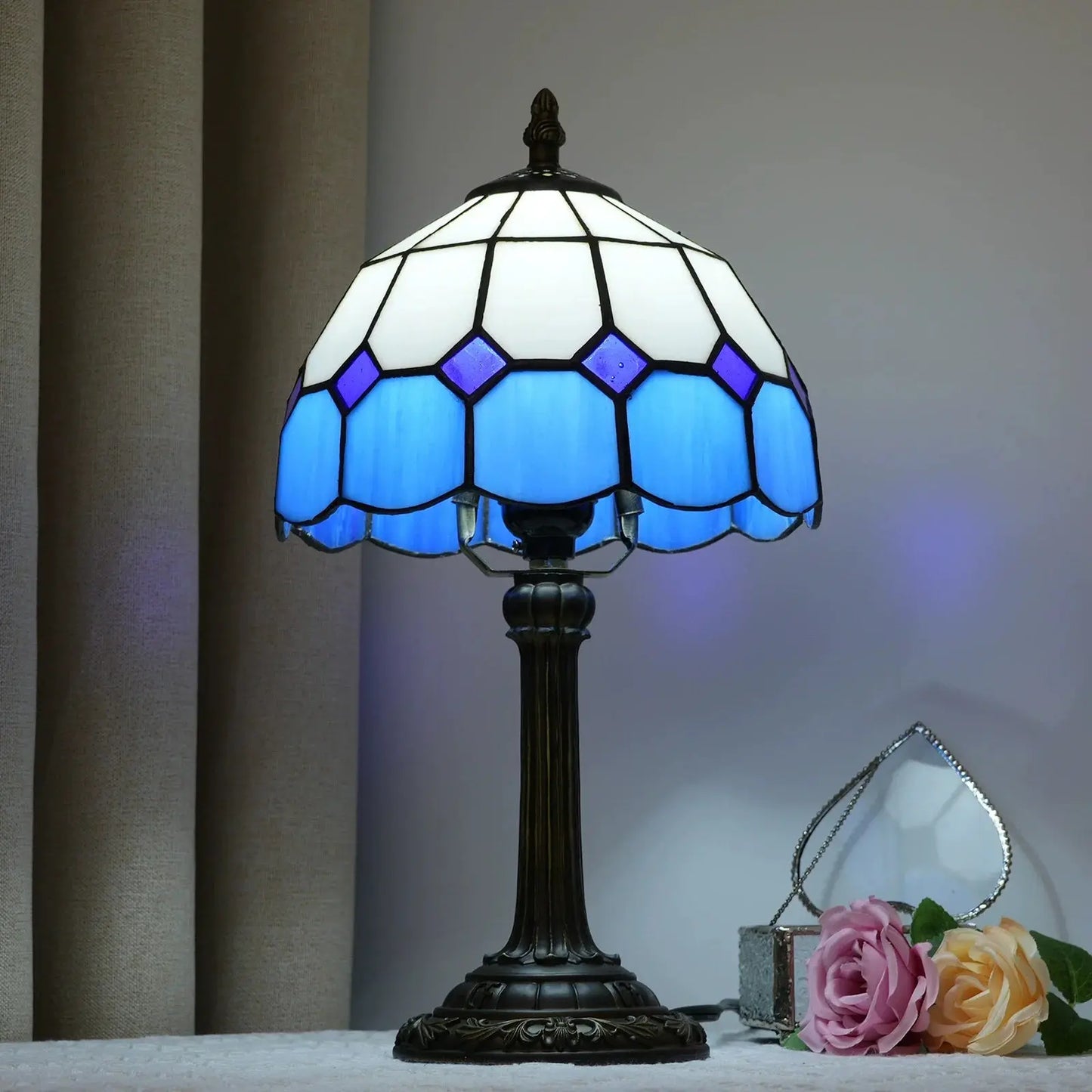 8inch 20cm Blue Mediterranean Lampshade Tiffany Stained Glass Table Lamp - CTL