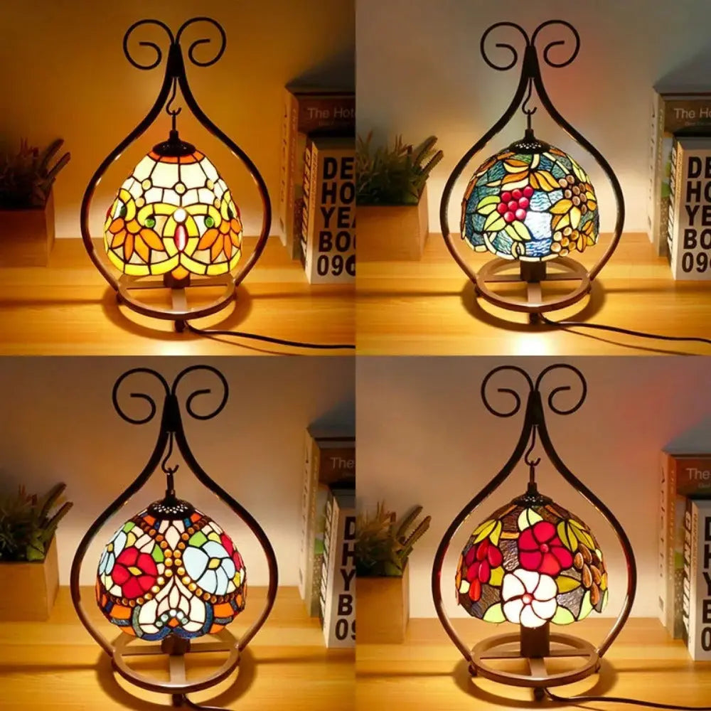 8inch 20cm Handmade Stained Glass Heart-shaped Art Pastoral Lampshade Tiffany Table Lamps - CTL