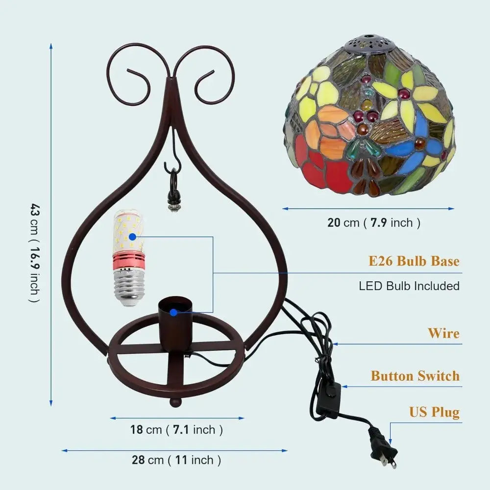 8inch 20cm Handmade Stained Glass Heart-shaped Art Pastoral Lampshade Tiffany Table Lamps - CTL