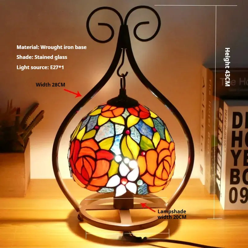 8inch 20cm Handmade Stained Glass Heart-shaped Art Pastoral Lampshade Tiffany Table Lamps - CTL