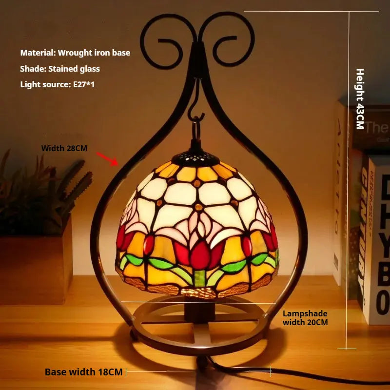 8inch 20cm Handmade Stained Glass Heart-shaped Art Pastoral Lampshade Tiffany Table Lamps - CTL