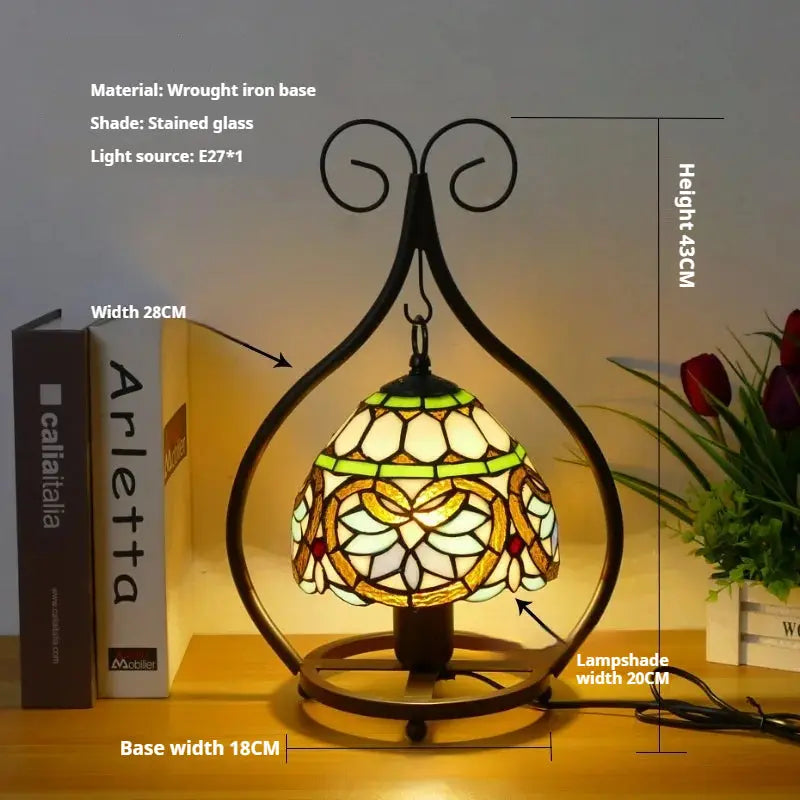 8inch 20cm Handmade Stained Glass Heart-shaped Art Pastoral Lampshade Tiffany Table Lamps - CTL