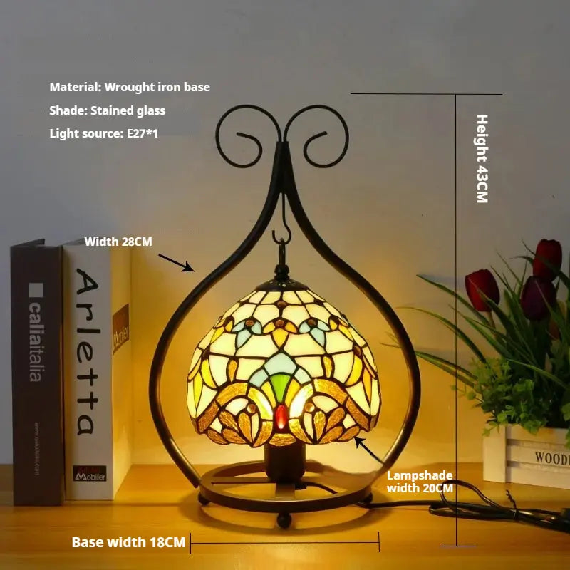 8inch 20cm Handmade Stained Glass Heart-shaped Art Pastoral Lampshade Tiffany Table Lamps - CTL