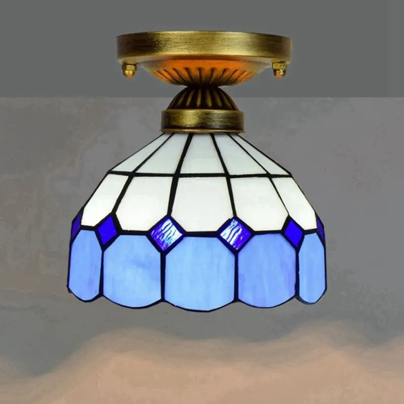 8inch Small Tiffany Glass Ceiling Light Stained Glass Blue Lamp - CTL
