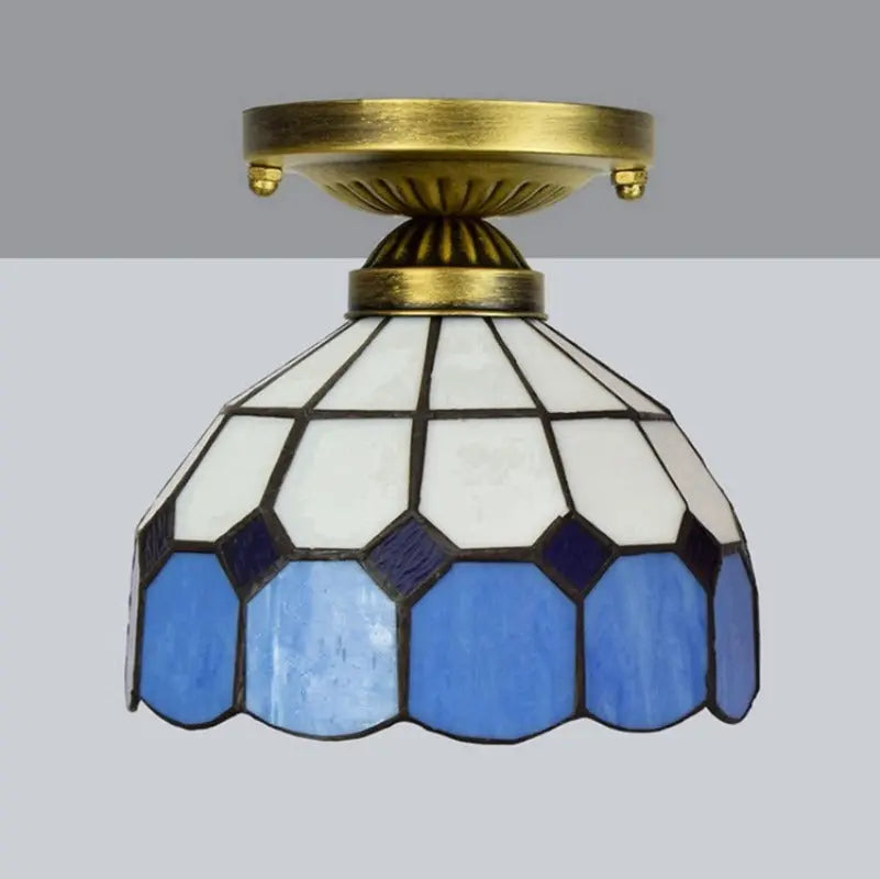 8inch Small Tiffany Glass Ceiling Light Stained Glass Blue Lamp - CTL