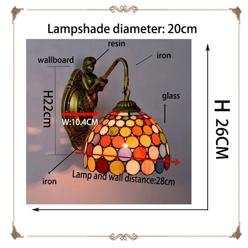 8inch Small Stained Glass Bohemia Spot Lampshade Tiffany Style Outdoor Wall Lights - CTL