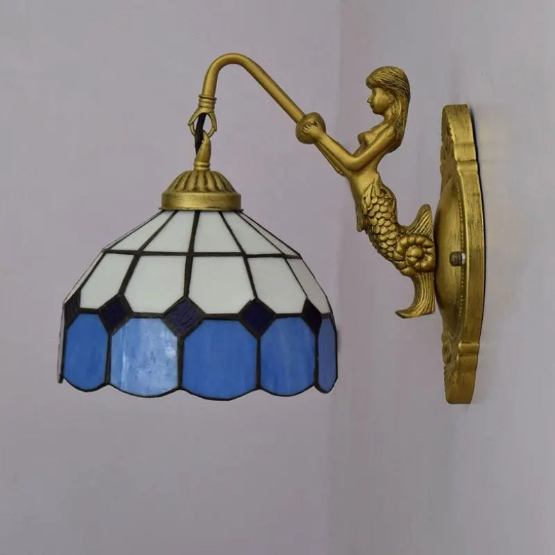 8inch 20cm Small Stained Glass Mediterranean Sea Blue Lampshade Tiffany Wall Lamp - CTL