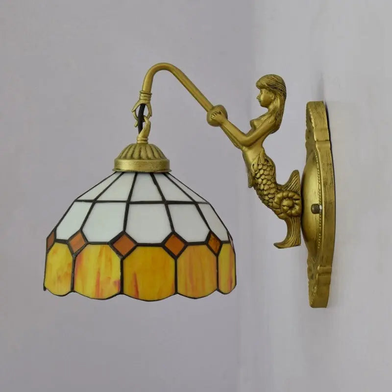 Tiffany Sconce Light Fixtures with Small Stained Glass Orange Lampshade - CTL