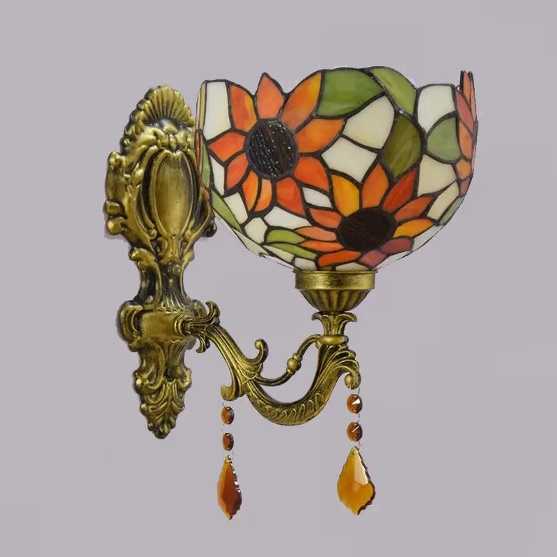 Tiffany Lights Small Stained Glass Sunflower Lampshade Wall Sconce - CTL