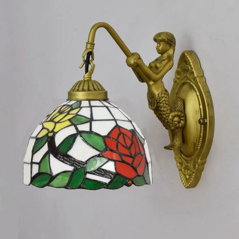 8inch 20cm Small Stained Glass Floral Lampshade Rose Tiffany Lamp Wall Sconce - CTL
