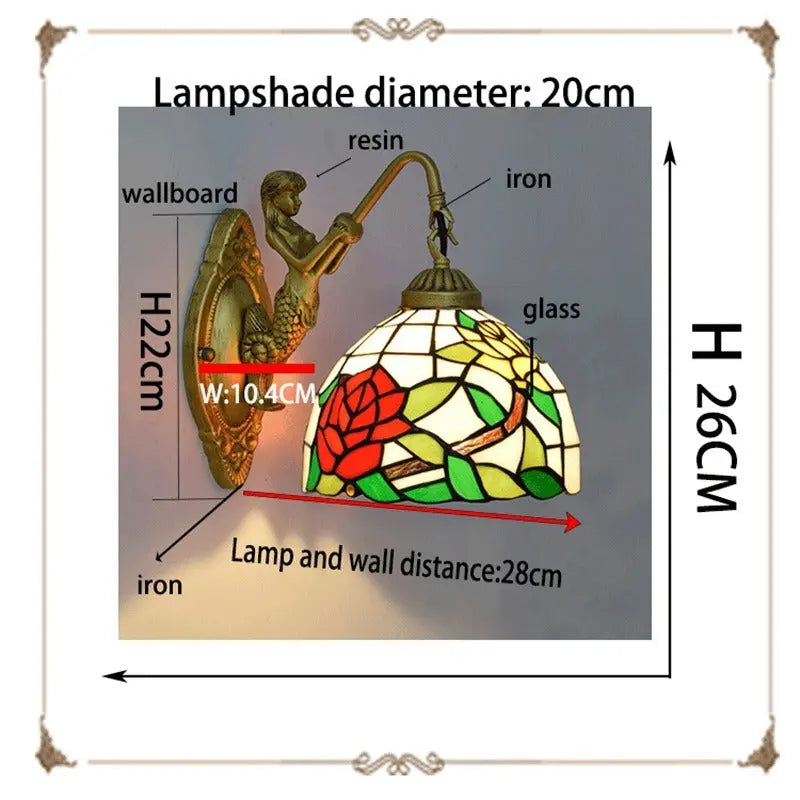 8inch 20cm Small Stained Glass Floral Lampshade Rose Tiffany Lamp Wall Sconce - CTL