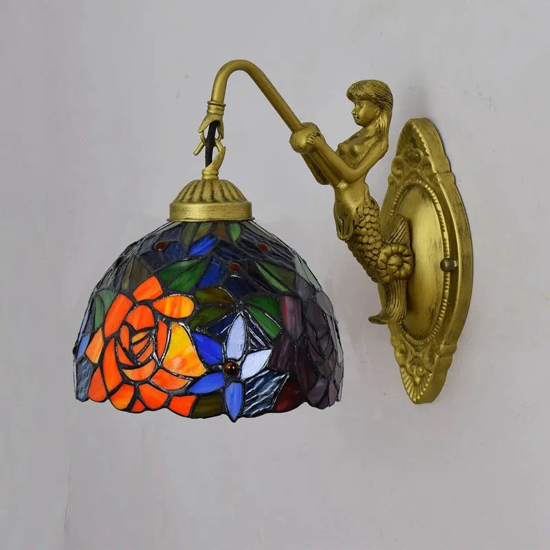8inch Small Stained Glass Rose Lampshade Tiffany Wall Sconces Lighting - CTL