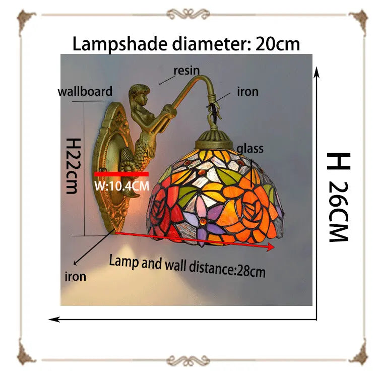 8inch Small Stained Glass Rose Lampshade Tiffany Wall Sconces Lighting - CTL