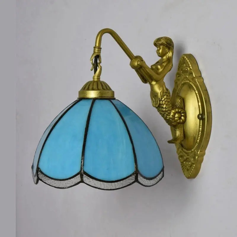 8inch 20cm Stained Glass Lampshade Blue Tiffany Style Lamp Small Wall Sconce - CTL