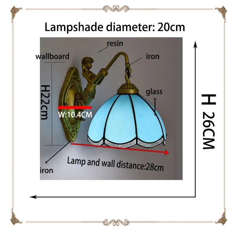8inch 20cm Stained Glass Lampshade Blue Tiffany Style Lamp Small Wall Sconce - CTL