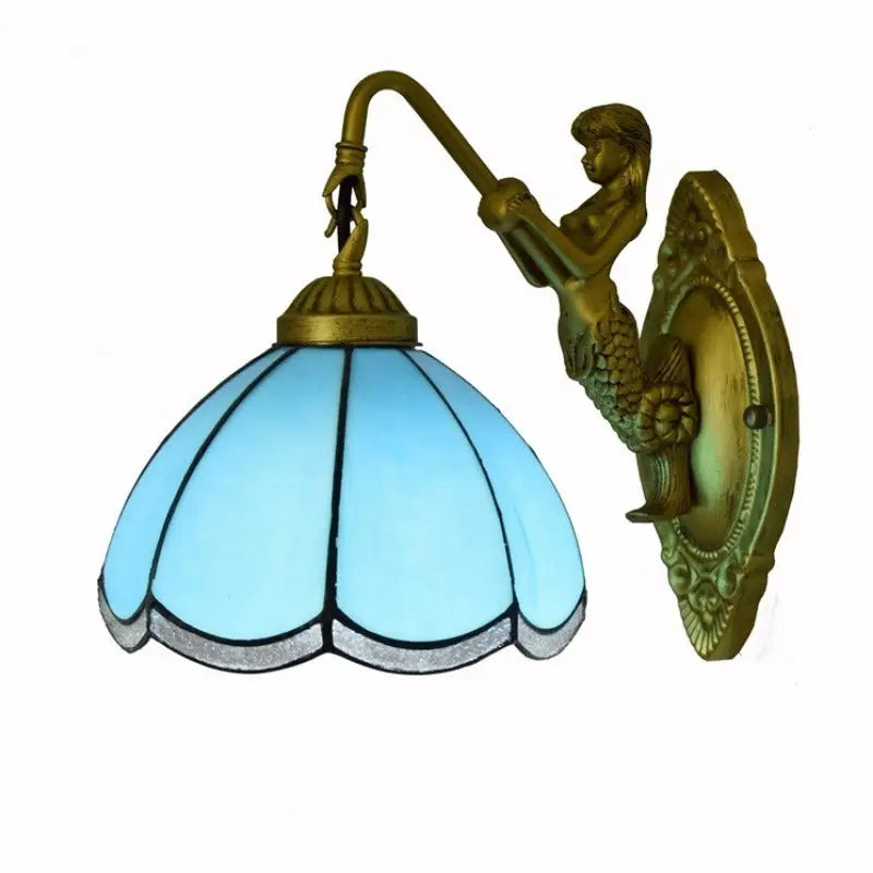 8inch 20cm Stained Glass Lampshade Blue Tiffany Style Lamp Small Wall Sconce - CTL