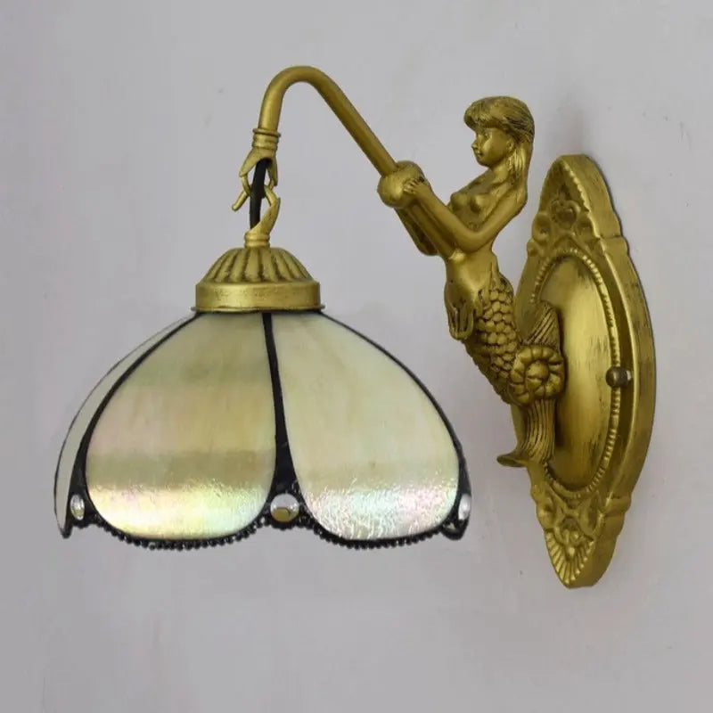8inch Small Stained Glass Yellow Lampshade Vintage Tiffany Sconce Light - CTL