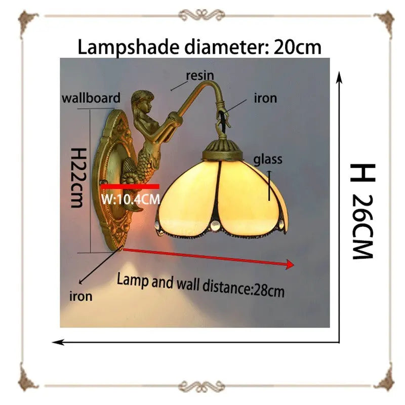 8inch Small Stained Glass Yellow Lampshade Vintage Tiffany Sconce Light - CTL
