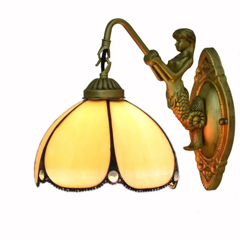 8inch Small Stained Glass Yellow Lampshade Vintage Tiffany Sconce Light - CTL