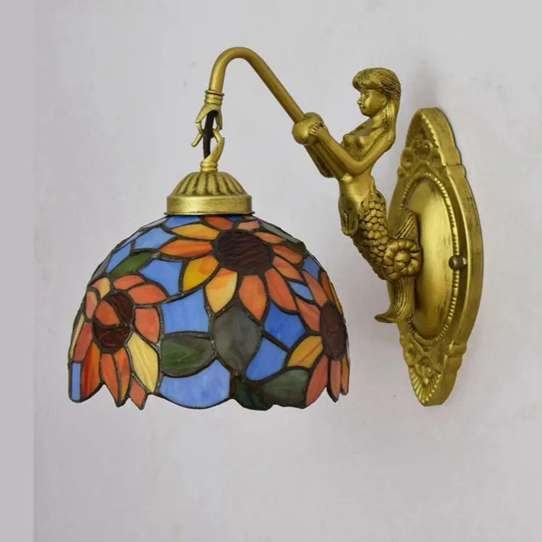 8inch 20cm Small Stained Glass Sunflower Floral Lampshade Tiffany Wall Lamp - CTL