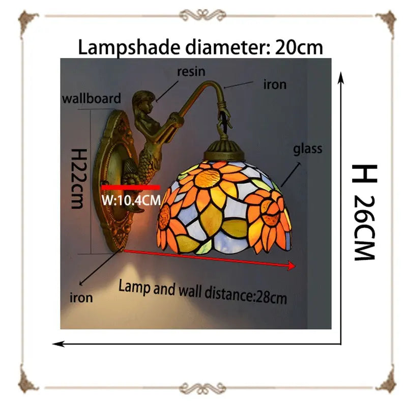 8inch 20cm Small Stained Glass Sunflower Floral Lampshade Tiffany Wall Lamp - CTL