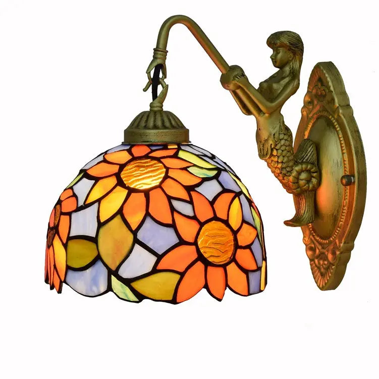 8inch 20cm Small Stained Glass Sunflower Floral Lampshade Tiffany Wall Lamp - CTL