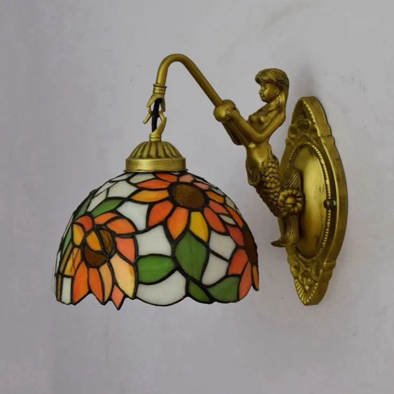 8inch 20cm Small Stained Glass Sunflower Floral Lampshade Tiffany Wall Sconce - CTL