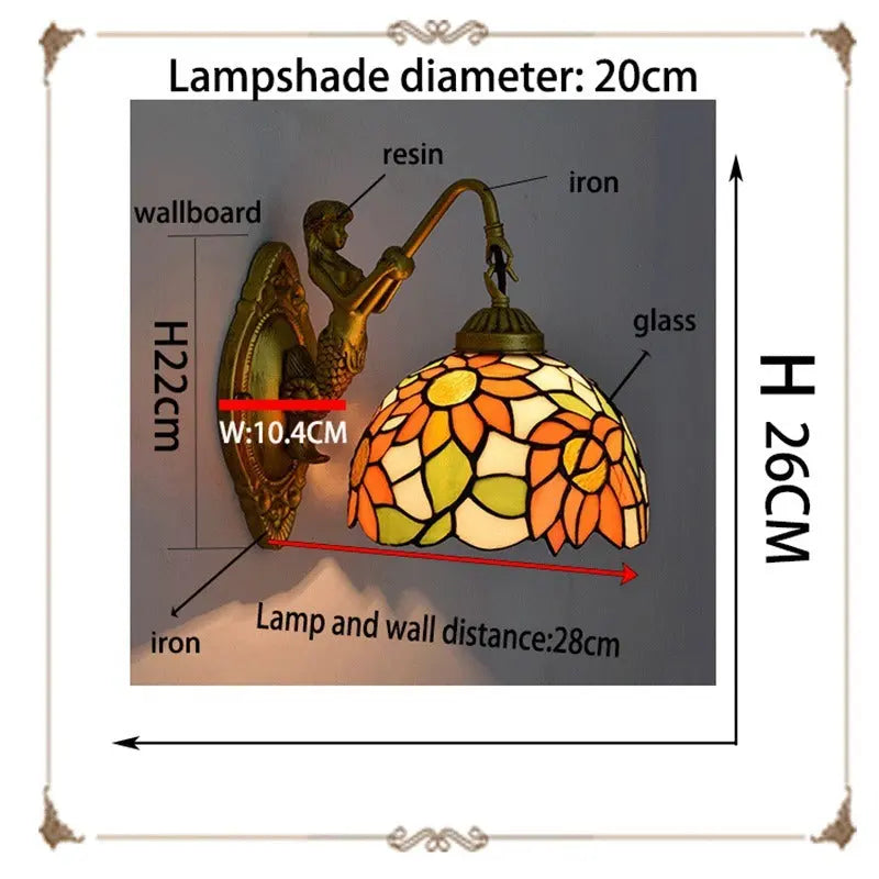 8inch 20cm Small Stained Glass Sunflower Floral Lampshade Tiffany Wall Sconce - CTL