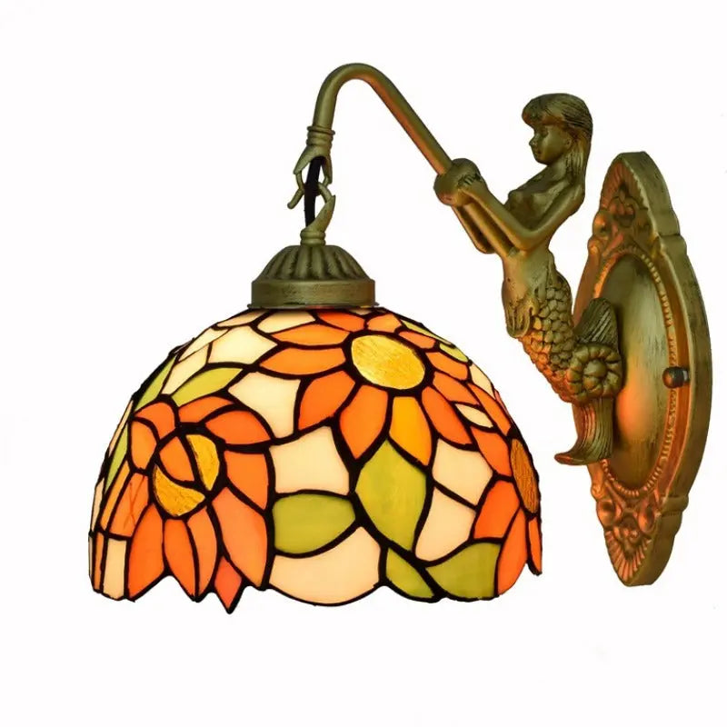 8inch 20cm Small Stained Glass Sunflower Floral Lampshade Tiffany Wall Sconce - CTL