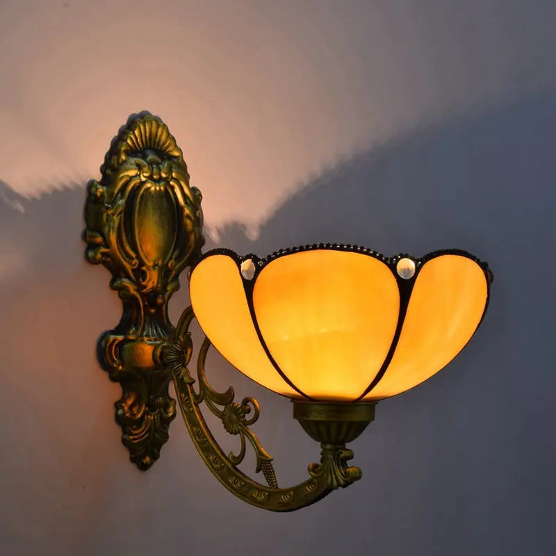 8inch Small Stained Glass Yellow Lampshade Tiffany Sconce Wall Lamp - CTL