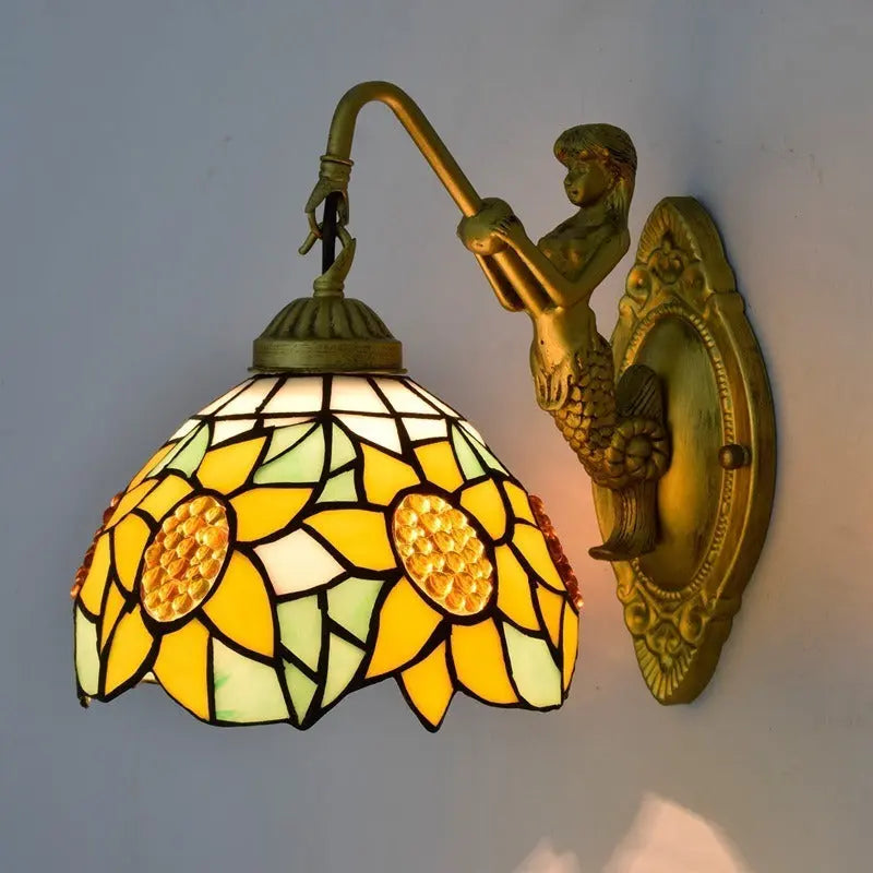 8inch Small Stained Glass Yellow Sunflower Lampshade Tiffany Style Sconces - CTL