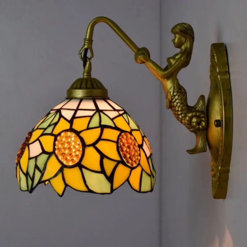 8inch Small Stained Glass Yellow Sunflower Lampshade Tiffany Style Sconces - CTL
