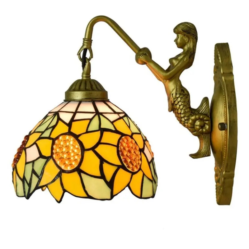 8inch Small Stained Glass Yellow Sunflower Lampshade Tiffany Style Sconces - CTL