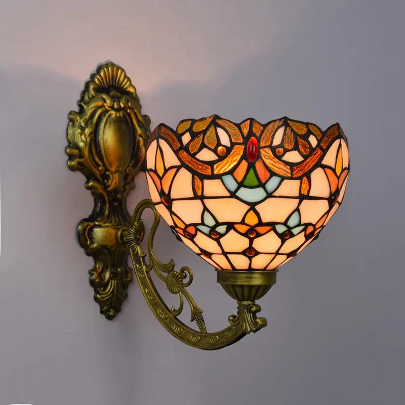 8inch Small Stained Glass Baroque Lampshade Tiffany Wall Lights Sconce Lamp - CTL