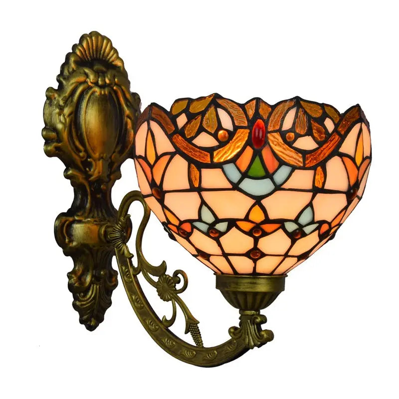 8inch Small Stained Glass Baroque Lampshade Tiffany Wall Lights Sconce Lamp - CTL