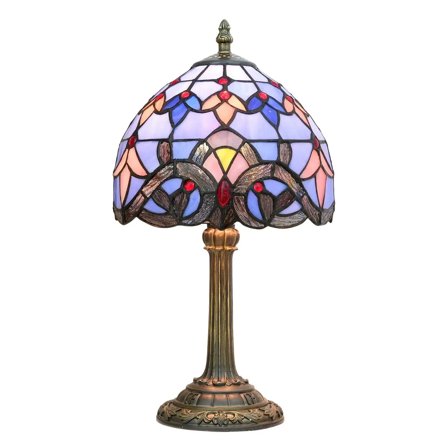8inch Stained Glass Baroque Lampshade Tiffany Table Lamp Blue Desk Light - CTL