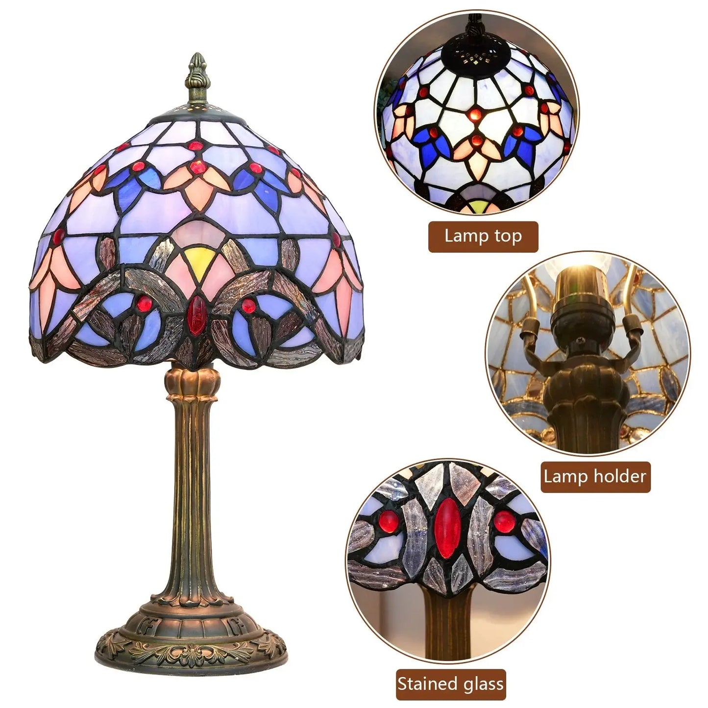 8inch Stained Glass Baroque Lampshade Tiffany Table Lamp Blue Desk Light - CTL