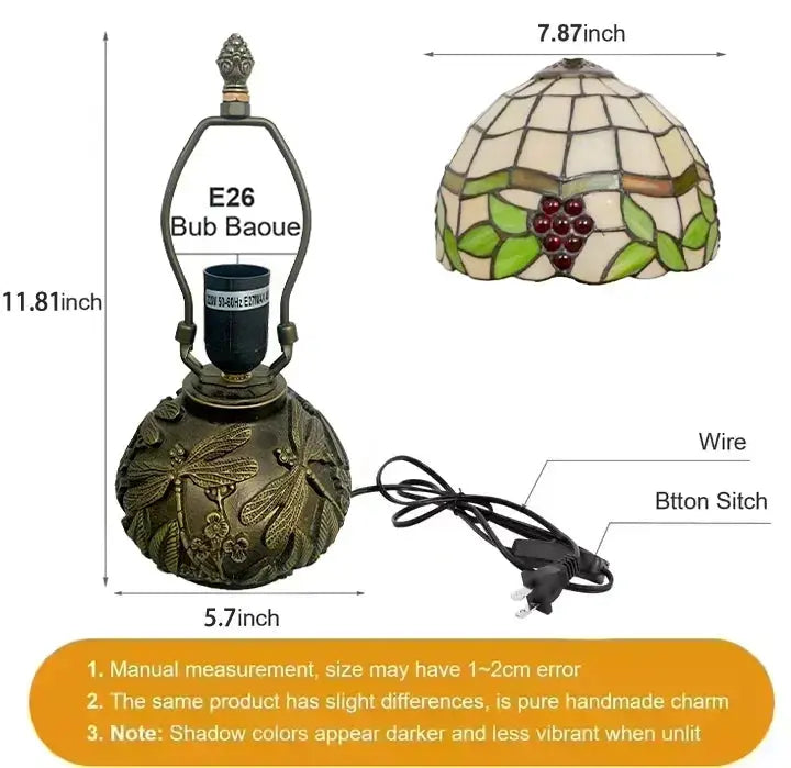 8inch 20cm Stained Glass Flower Lampshade Vintage Tiffany Table Lamp - CTL