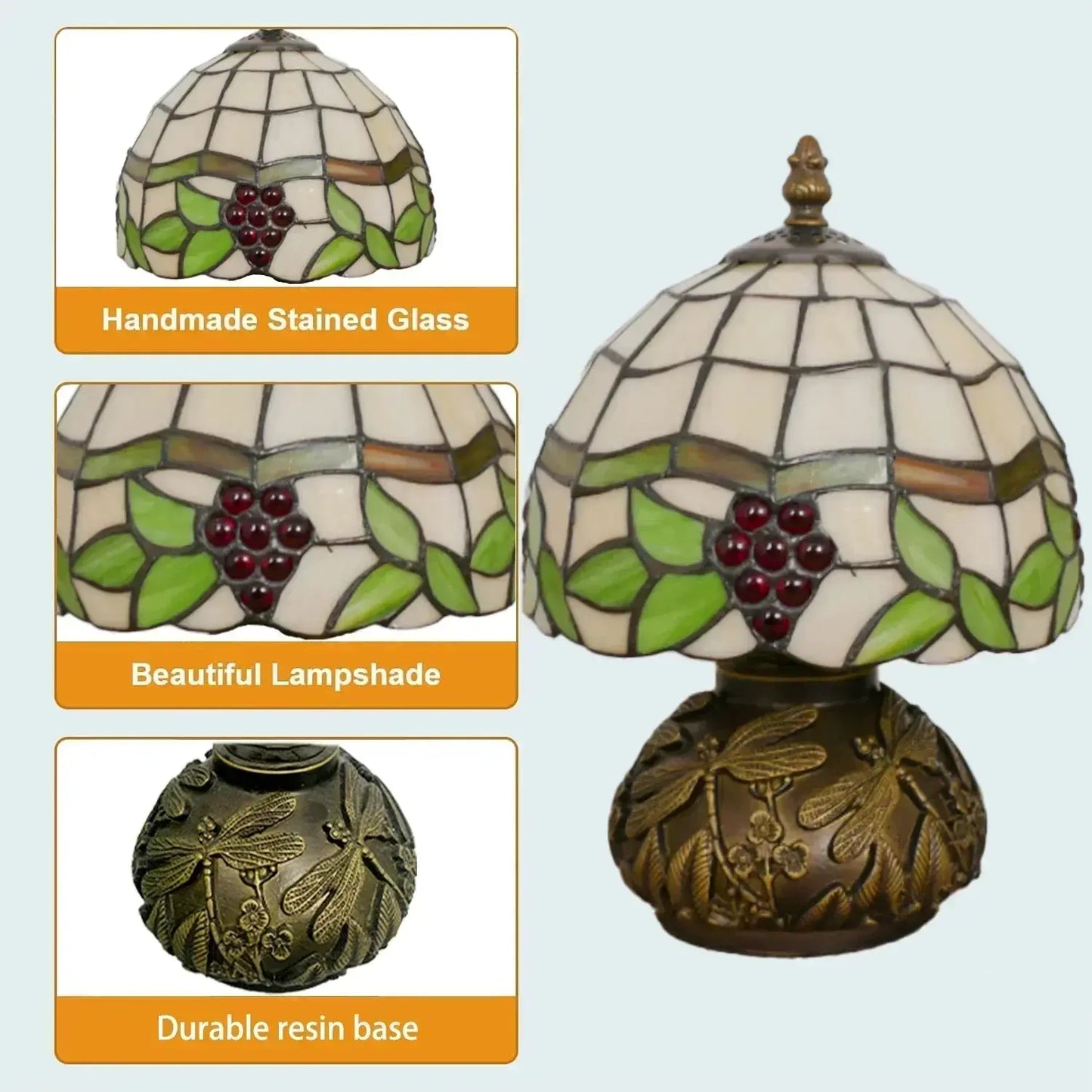 8inch 20cm Stained Glass Flower Lampshade Vintage Tiffany Table Lamp - CTL